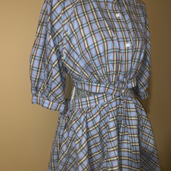 Blue Plaid Cross Wrap Top - Picture 2 of 4